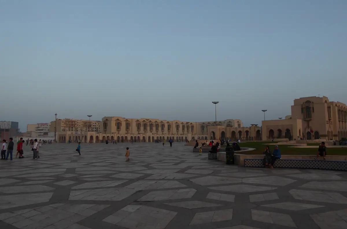 The vast plaza in front of the Hassan II Mosque