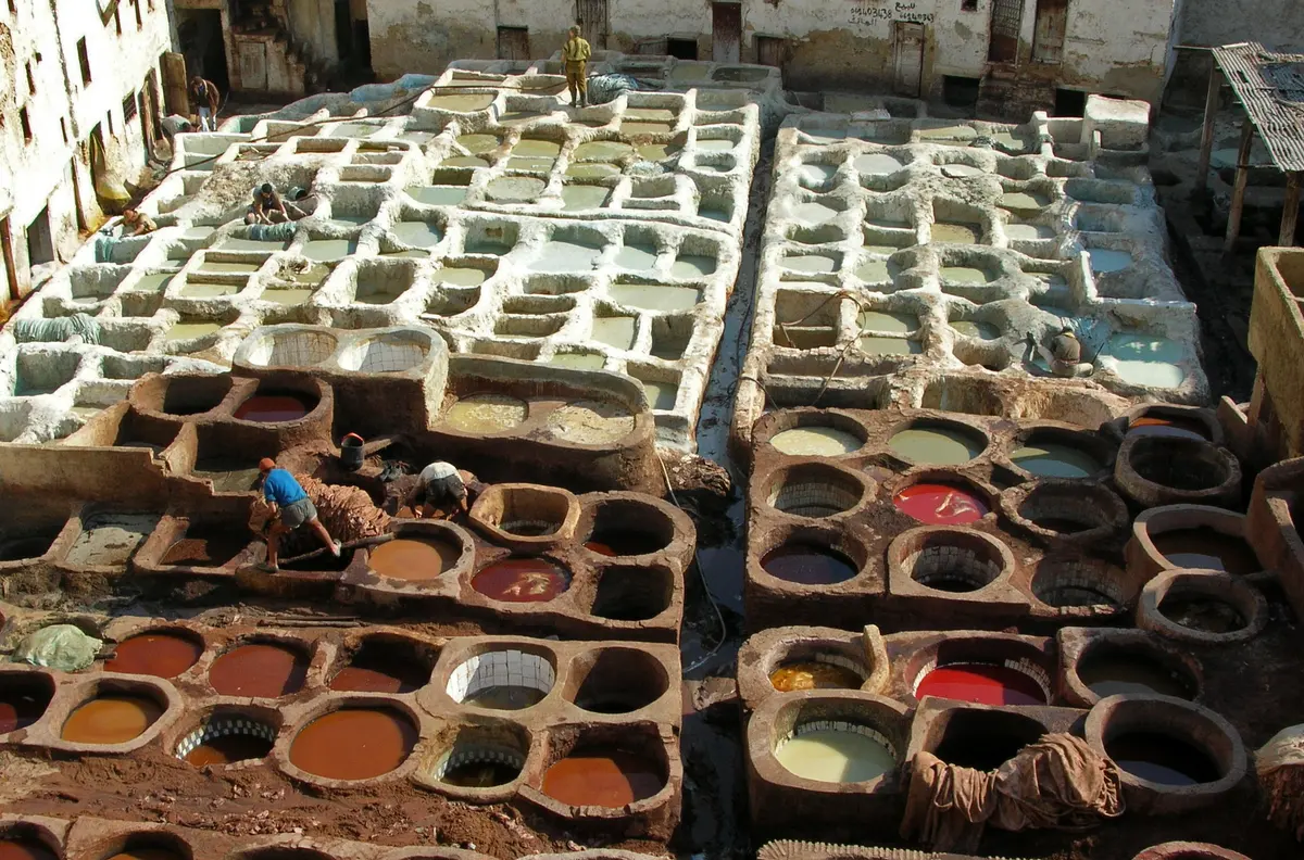 The dye pits of the Chouara tannery seen from above