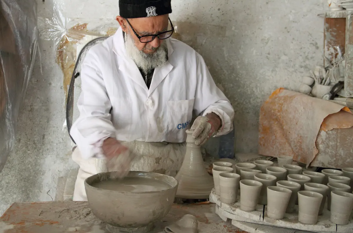 A potter at the wheel in Fes