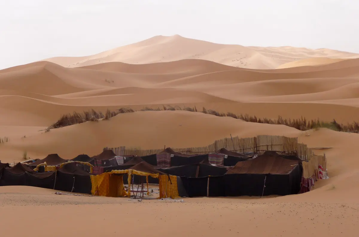 A luxury Berber camp set among the dunes at Erg Chebbi